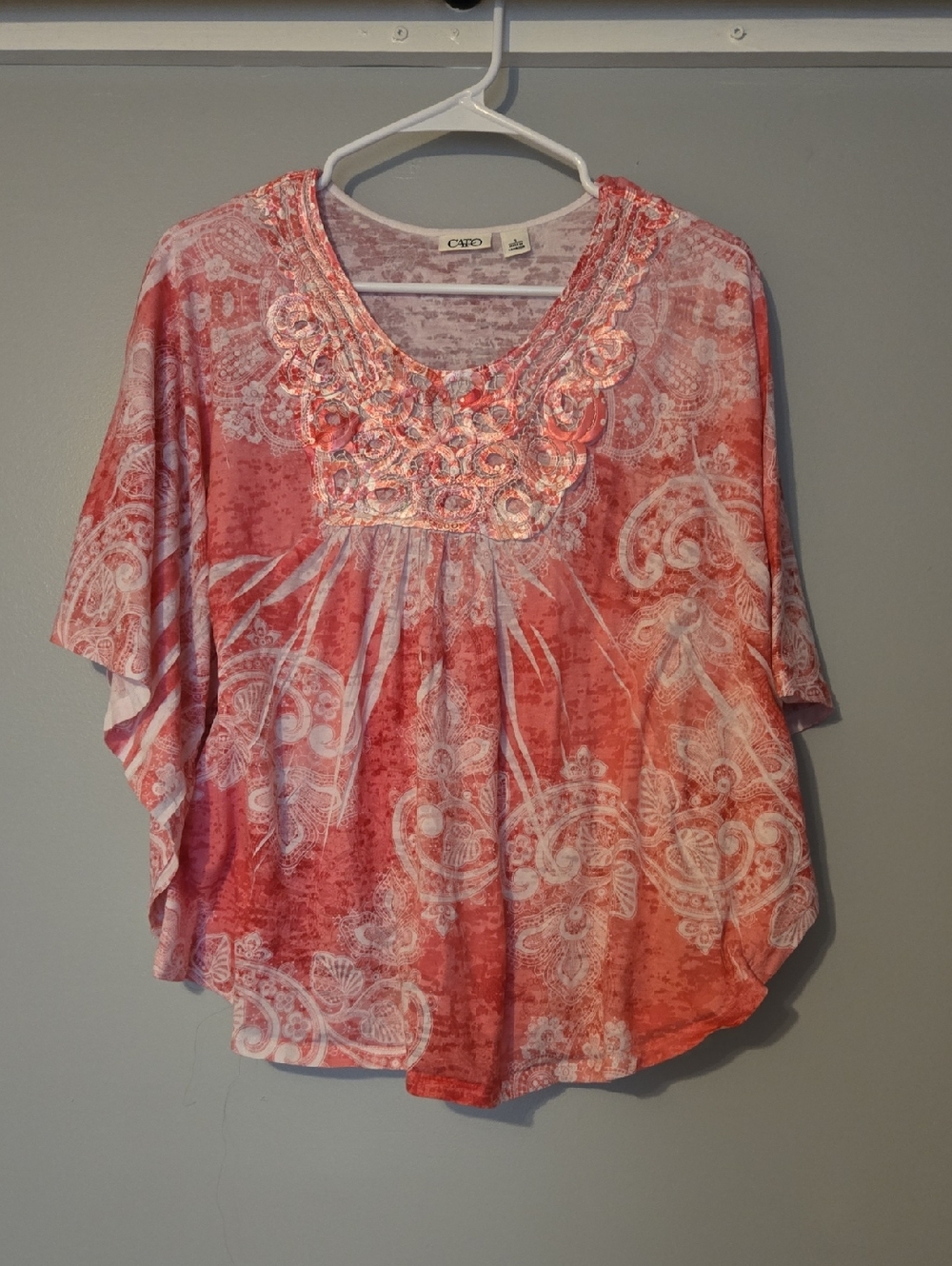 Cato Coral-Pink Embroidered Scoop Neck Tunic